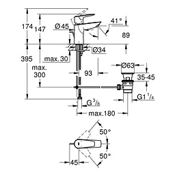 Змішувач для раковини Grohe QuickFix StartEdge S-Size 24196001, Хром - мініатюра 2