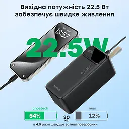 Повербанк 50000 mAh Choetech B732 Black 22.5W QC3.0 PD3.0 (43-00118) - мініатюра 9
