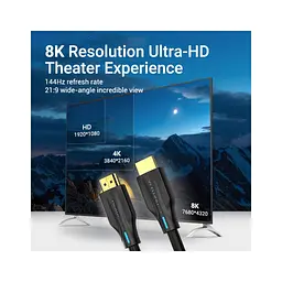Кабель мультимедійний HDMI M to HDMI M 1.5m 8K60Hz cotton braided black Vention (AAUBG) - мініатюра 3