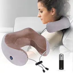 Массажная подушка для шеи с памятью U-Shaped Upgrade Vibration Pillow от батареек - мініатюра 4