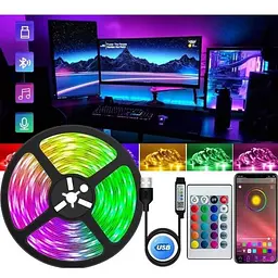Світлодіодна USB, Bluetooth LED стрічка RGB 5050 вологостійка з пультом 5 метрів LotusLantern