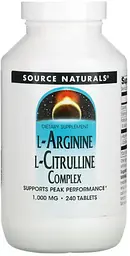 Аргінін цитрулін (амінокислоти) Source Naturals L-Arginine L-Citrulline 240 таб