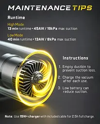 Автомобільний пилосос Fanttik Slim V8 Apex, портативний міні-бесшнурний ручний пилосос 4-в-1 з всмоктуванням 19000pa - мініатюра 4