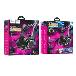 Ігрові дротові навушники Hoco W107 Cute Cat Ear, USB, 3.5mm, 2m, Black-Pink - мініатюра 6