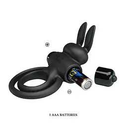 Віброкільце Pretty Love Vibro Penis Ring Bunny III 9.7 см чорний - мініатюра 9