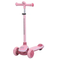 Самокат 5566-pink Maxi-big, метал+пластик, 3колесаПУ, 2колеса 120мм світло, заднє 75мм, рожевий