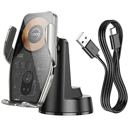 Тримач з бездротовою зарядкою HOCO HW27 Traveler infrared RGB wireless car holder (center console) 15W - мініатюра 5