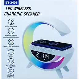 Світильник з бездротовою зарядкою для телефону BT-3401 Bluetooth FM RGB Білий - мініатюра 6