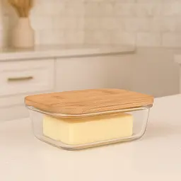 Маслянка з бамбуковою кришкою, контейнер для масла 15*10.5*5см - мініатюра 2