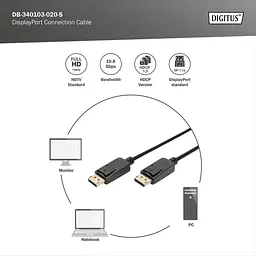 Кабель DisplayPort, тип DP M/M, 2,0 м, колір чорний AK-340103-020-S DIGITUS by ASSMANN - мініатюра 3