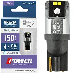 LED автолампа Brevia Power 12/24V T10 W5W 4x1616SMD 150Lm 6000K CANbus W2,1x9,5d 2 шт (10108X2)