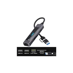 Концентратор XoKo USB-C 5-in-1 USB 3.0 + USB 2.0 + SD/TF + RJ45 100Mbps silver (XK-AC-350) - мініатюра 2