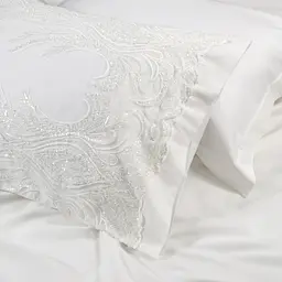 Набір постільної білизни з мереживом та покривалом піке Dantela Vita - Mira Bella krem кремовий євро - мініатюра 10