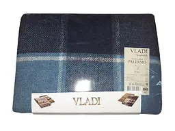 Плед Vladi шерстяной Палермо №7 Sofa бело-серо-голубой-т. синий 140*200 полуторный