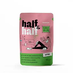 Корм вологий Half&Half для кошенят, шматочки з індичкою в желе, 100 г пауч (арт.20864)