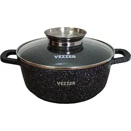 Уцінка. Каструля Vezzer з кришкою та силіконовими накладками на ручки 20 см 2.5 л чорна (VZ8004)