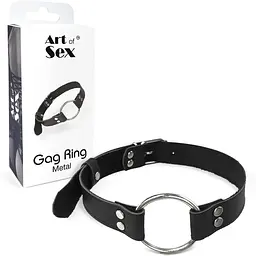 Кляп Art of Sex - Gag Ring Metal Металеве кільце із натуральної шкіри, колір Чорний - мініатюра 3