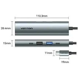 Док-станція USB3.0 Type-C --> HDMI /USB 3.0/USB 2.0/Type-C 2.0/ PD 100W Hub 5-in-1 Vention - мініатюра 2