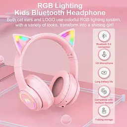 Бездротові ігрові навушники з котячими вушками Onikuma B90 з RGB підсвічуванням Навушники для стрімінгу Рожевий - мініатюра 5