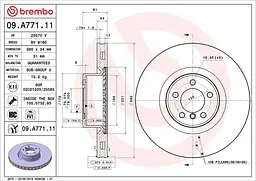 Диск гальмівний вентильований Land Rover Range Rover III 02-12р Brembo (09.A771.11)