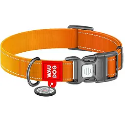 Нашийник для собак нейлоновий Waudog Nylon Mono з QR паспортом світловідбивний M помаранчевий