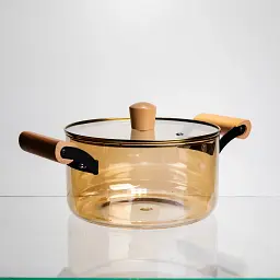 Каструля з боросилікатного скла 2,5 л Yiwu з дерев'яними ручками - мініатюра 4