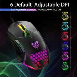 Комп'ютерна мишка Onikuma дротова ігрова комп’ютерна C12 RGB підсвітка 800-6400 DPI 7 кнопок для ПК та ноутбука чорний - мініатюра 5
