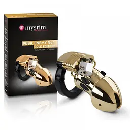 Mystim Pubic Enemy No 1 - Gold Edition - Клітка для члена з електростимуляцією, 8.6 х5. 2 см - мініатюра 3