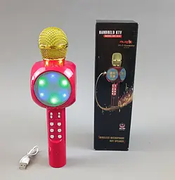 Мікрофон червоний С 60086 караоке, bluetooth, USB, колонка, в коробці