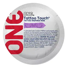 Набір презервативів ONE Tattoo Touch, 100 шт, з рельєфом у вигляді тату, 3 різновиди, паковання-тубус - мініатюра 4