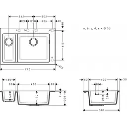 Кухонна мийка Hansgrohe S510-F635 770x510 на дві чаші 180/450 Stonegrey 43315290, Сірий - мініатюра 2