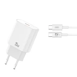Мережевий зарядний пристрій XO CE25 PD25W USB-C Fast Charger Type-C cable Білий - мініатюра 7