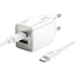 МЗП Hoco N46 Glorious PD20W+QC3.0 (1USB-A/1C) + Type-C to Type-C White - мініатюра 2