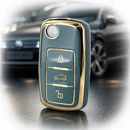 Чохол ключа Volkswagen зелений+золота окантовка (3 кнопки) TPU