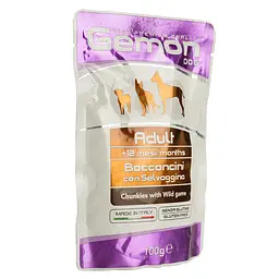 Вологий корм Gemon Dog Wet Adult шматочки з м'ясом диких тварин, 100 г (70300629) - мініатюра 2