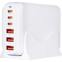 Мережевий зарядний пристрій Gelius Force GaN 100W GP-HC063 3USB-A + 3Type-C - мініатюра 2