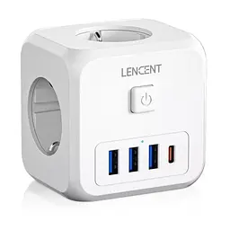 Мережевий фільтр, трійник LENCENT | 3 розетки | 3 USB порта | 1 Type-С | швидка зарядка - мініатюра 6