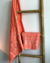 Набір турецьких бамбукових махрових рушників Zeron 50х90+70х140 Bamboo Agaс Desen персиковий 1 - мініатюра 3