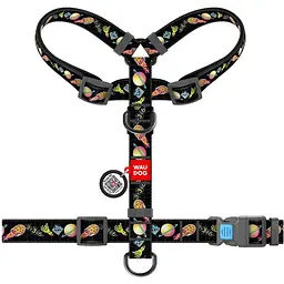 Шлея для собак Waudog Nylon, Рік і Морті 3, H-подібна, з QR паспортом, S, 30-40х30-50х1,5 см, чорна (5140-0282) - мініатюра 2