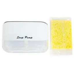 Дозатор для миючого засобу натискний білий диспенсер із губкою Soap pump and sponge - мініатюра 3