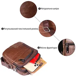 Зручна чоловіча сумка через плече з натуральної шкіри Vintage 21480 світло-коричневий - мініатюра 7