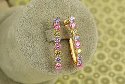 Сережки Xuping Jewelry доріжка з крупними різнокольоровими каменями 3,3 см золотисті