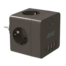 Мережевий адаптер 2E 4xТип F, 16A, 3xUSB-A, 1x USB-C, чорний (2E-AD431BK)