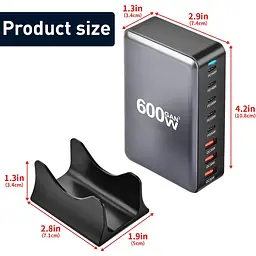 Зарядна станція ILEPO 600W багатопортова на 3 USB + 5 Type-C / мережевий мультизарядний пристрій Black (19027) - мініатюра 3