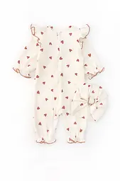 Комплект для девочки Burgundy Hearts — вафельный комбинезон с оборками и шапочкой