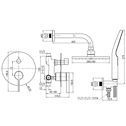 Душова система вбудована TOPAZ MODERNO TMD-33205-H78A змішувач з ручною та верхньою лійкою для комфортного душу - мініатюра 5