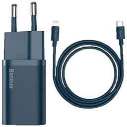 Мережевий зарядний пристрій Baseus Super Si 1Type-C + Cable Type-C to Lightning 20W TZCCSUP-B03 Blue