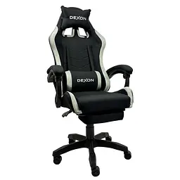 Геймерське крісло DEXON ONYX з підставкою для ніг, з тканини+велюрові вставки Cold Grey