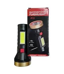 Ліхтар ручний акумуляторний Bailong LED BL-X15 акумуляторний USB бічне підсвічування COB Чорний - мініатюра 2