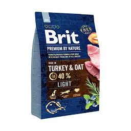 Сухой корм для собак с избыточным весом Brit Premium Dog Light, с индейкой, 3 кг